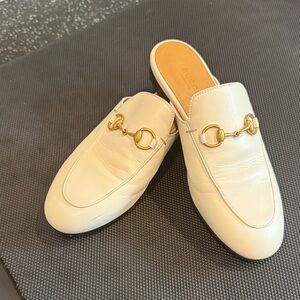 Gucci Cream Leather Horsebit Backless Mules